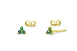 0.4ct Round Green Emerald Trilogy Minimalist Stud Earrings 14k Yellow Gold Over