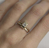 0.9ct Princess Cut Diamond Fancy Rectangle Minimal Ring 14k Yellow Gold Finish