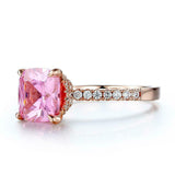 2Ct Cushion Cut Pink Sapphire Hidden Halo Engagement Ring 14K Rose Gold Finish