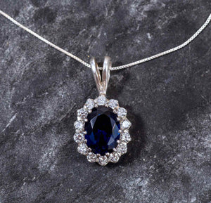 2.5ct Blue Sapphire Pendant Oval Cut Cocktail 14k White Gold Finish NO CHAIN