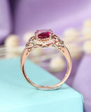 1.1ct Oval Cut Pink Ruby Halo Butterfly Engagement Ring 14k Rose Gold Finish