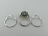 7Ct Cushion Diamond Trio Set Split Shank Halo Ring Bands 14K White Gold Finish