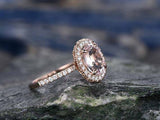 3ct Oval Cut Peach Morganite Engagement Ring 14k Rose Gold Finish Halo Solitaire