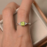 1ct Asscher Cut Peridot Diamond Petite Round Accent Ring 14k White Gold Finish