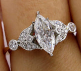 3Ct Marquise Cut Diamond Vintage Leaf Accent Engagement Ring 14K Dual Gold Over