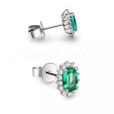 1ct Oval Simulated Green Emerald Floral Halo Stud Earrings 14k White Gold Plated