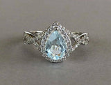 2ct Pear Cut Blue Aquamarine Halo Infinity Engagement Ring 14k White Gold Finish