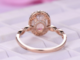 2ct Oval Cut Morganite Engagement Ring Halo Diamond Accent 14k Rose Gold Finish