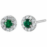 0.47ct Round Cut Green Emerald Halo Diamond Stud Earrings 14k White Gold Finish