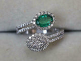 2.2ct Engagement Ring Ova Cut Green Emerald Halo Bypass 14k White Gold Finish