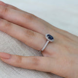 1.2ct Oval Cut Blue Sapphire Bridal Set Engagement Ring 14k White Gold Finish