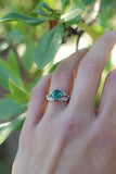 1ct Round Cut Green Emerald Engagement Ring Floral Petal Leaf 14k WhiteGold Over