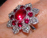 4.5ct Round Cut Pink Ruby Flower Cocktail Engagement Ring 14k White Gold Finish