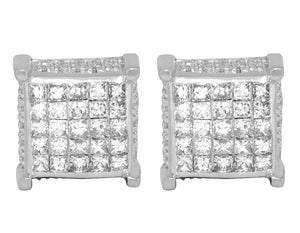 2.5ct Princess Cut Diamond Cube Hip Hop Iced Stud Earrings 14k White Gold Finish