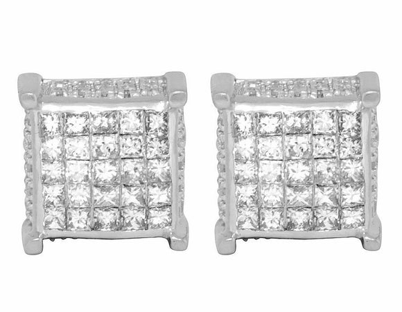 2.5ct Princess Cut Diamond Cube Hip Hop Iced Stud Earrings 14k White Gold Finish