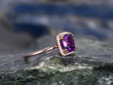 1.5ct Cushion Cut Purple Amethyst Diamond Halo Solitaire Ring 14k Rose Gold Over