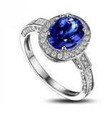 3Ct Oval Cut Blue Tanzanite Diamond Halo Engagement Ring 14K White Gold Finish