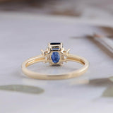 1.5ct Emerald Cut Blue Sapphire Engagement Ring Trilogy 14k Yellow Gold Finish