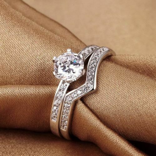 3Ct Round Cut Diamond Bridal Set Curved Band Solitaire Ring 14K White Gold Over