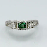 1.5ct Round Cut Green Emerald Milgrain Diamond Accent Ring 14k White Gold Finish