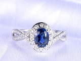 1.5ct Oval Cut Blue Sapphire Halo Diamond Infinity Ring 14k White Gold Finish