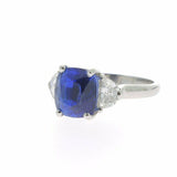 2.3ct Cushion Cut Blue Sapphire Engagement Ring Trilogy 14k White Gold Finish