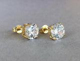 Solitaire 4 Prong Stud Earrings 0.4ct Round Cut Diamond 14k Yellow Gold Finish