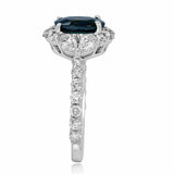 2ct Oval Cut Blue Sapphire Engagement Ring Halo Round Accent 14k White Gold Over