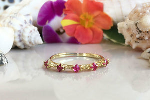 0.7ct Wedding Band Princess Cut Pink Ruby Stylish Stackable 14k Yellow Gold Over