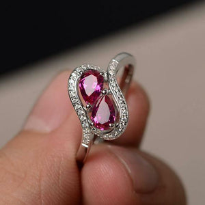 2ct Pear Cut Pink Ruby Swirl Unique Wedding Engagement Ring 14k WhiteGold Finish