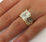 5Ct Emerald Cut Diamond Wide Art Deco Engagement Ring 14K Yellow Gold Finish