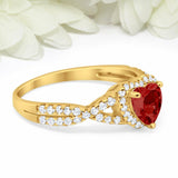 3Ct Heart Cut Red Garnet Split Band Halo Engagement Ring 14K Yellow Gold Finish