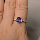 1ct Oval Cut Purple Amethyst Engagement Ring 14k WhiteGold Over Accent Solitaire