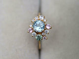 2ct Engagement Ring Round Cut Blue Aquamarine Cluster 14k Yellow Gold Finish