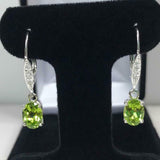 2ct Dangle Earrings Oval Cut Green Peridot Diamond LeverBack 14k White Gold Over