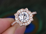 1ct Round Cut Diamond Engagement Ring 14k Rose Gold Finish Halo Vintage Wedding