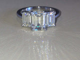 2.9ct Emerald Cut Diamond Engagement Ring Solitaire Trilogy 14k WhiteGold Finish