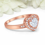 2ct Heart Cut Diamond Engagement Ring Milgrain Halo Solitaire 18k Rose Gold Over