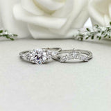 2.2ct Engagement Ring Round Cut Diamond Crown Bridal Set 14k White Gold Finish