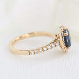 2ct Oval Cut Blue Sapphire Engagement Ring Round Accent Halo 14k YellowGold Over