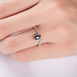 0.5ct Pear Cut Blue Sapphire Engagement Ring 14k White Gold Finish Stackable