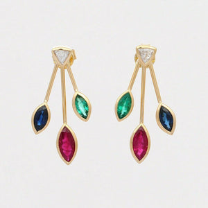 2ct Drop Earrings Marquise Cut Pink Ruby Leaves Design 14k Yellow Gold Finish