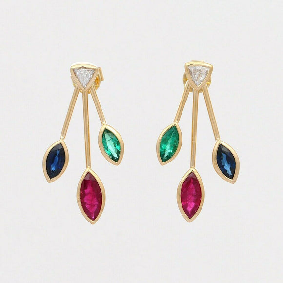 2ct Drop Earrings Marquise Cut Pink Ruby Leaves Design 14k Yellow Gold Finish