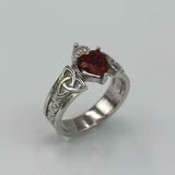 1ct Heart Cut Pink Ruby Engagement Ring Celtic Trinity 14k White Gold Finish