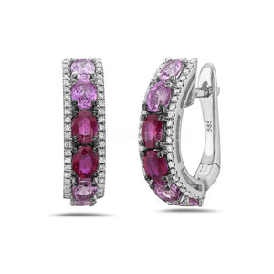 2ct Oval Cut Simulated Pink Ruby Hoop Huggies Earrings 14k White Gold Plated