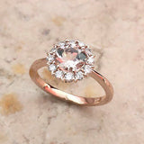 1ct Round Cut Peach Morganite Halo Floral Engagement Ring 14k Rose Gold Finish