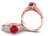 2.5ct Round Cut Red Ruby Milgrain Accent Diamond Halo Ring 14k Rose Gold Finish