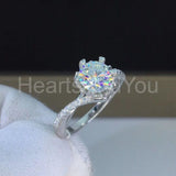 1ct Round Cut Moissanite Heart Prong Solitaire Accent Ring 14k White Gold Plated