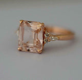 4.8ct Emerald Cut Morganite Engagement Ring Diamond Accents 14k Rose Gold Finish