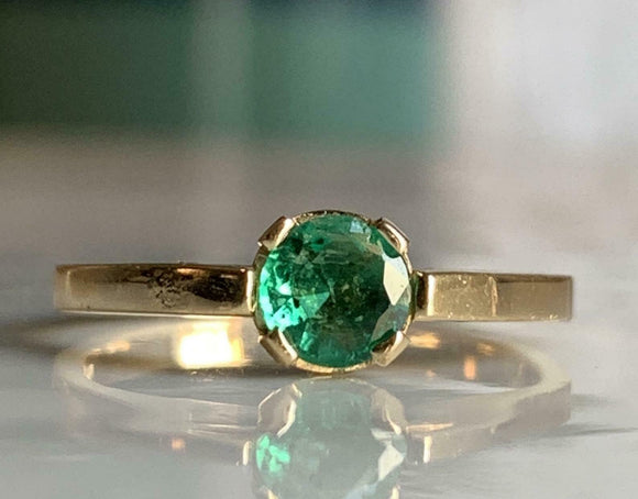 1.4ct Engagement Ring Round Cut Green Emerald Solitaire 14k Yellow Gold Finish